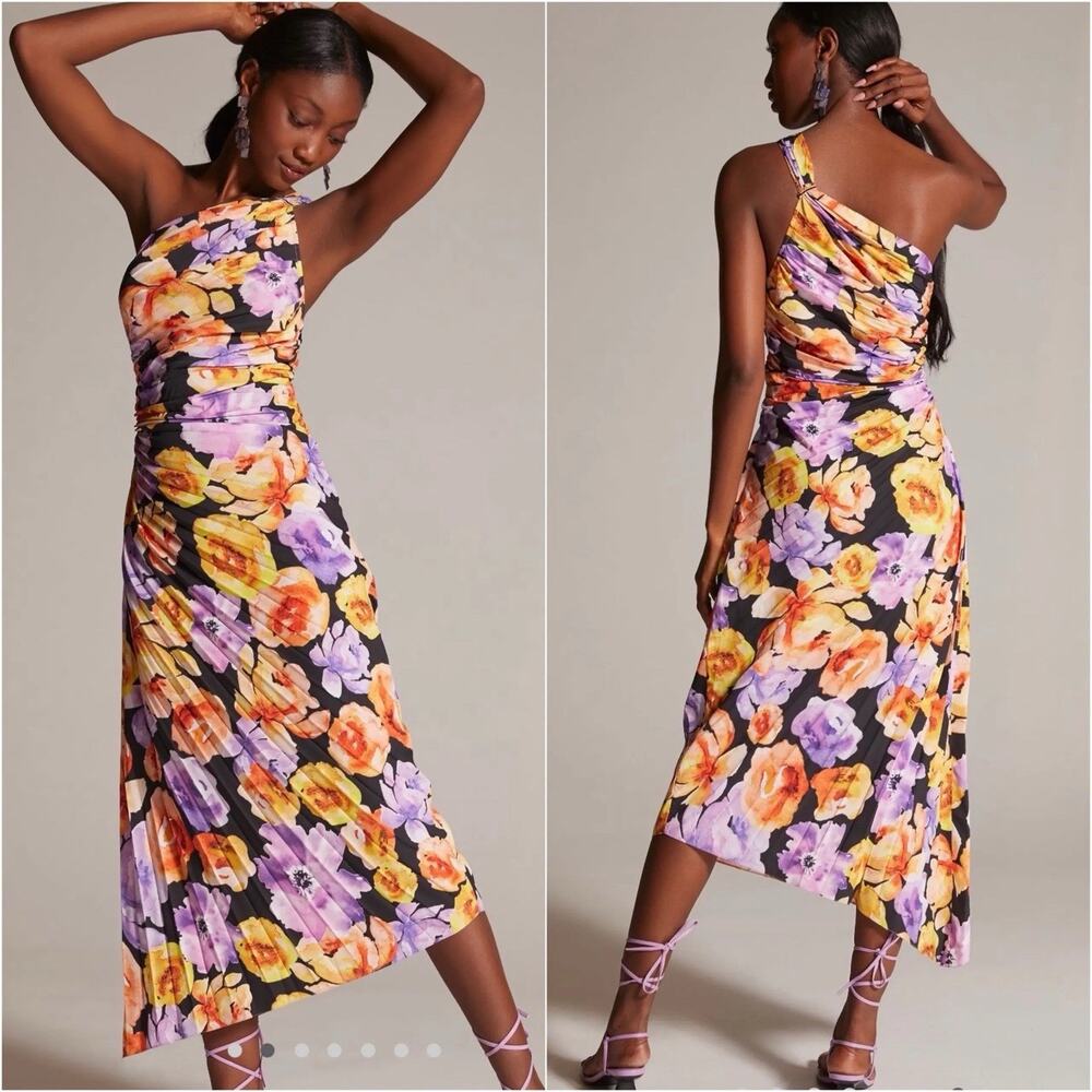 NWT Anthropologie Geisha Designs Floral Asymmetrical Midi Dress Medium